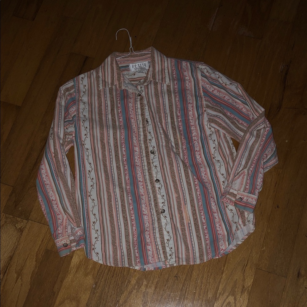 Petite Sophisticate Multicolor Striped Button Down Shirt